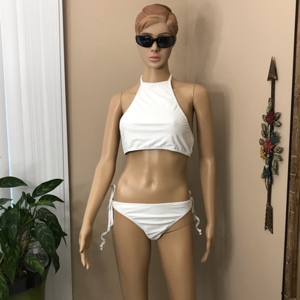 Sexy White High Neck Strappy Two-Pc Swimsuit Sz L